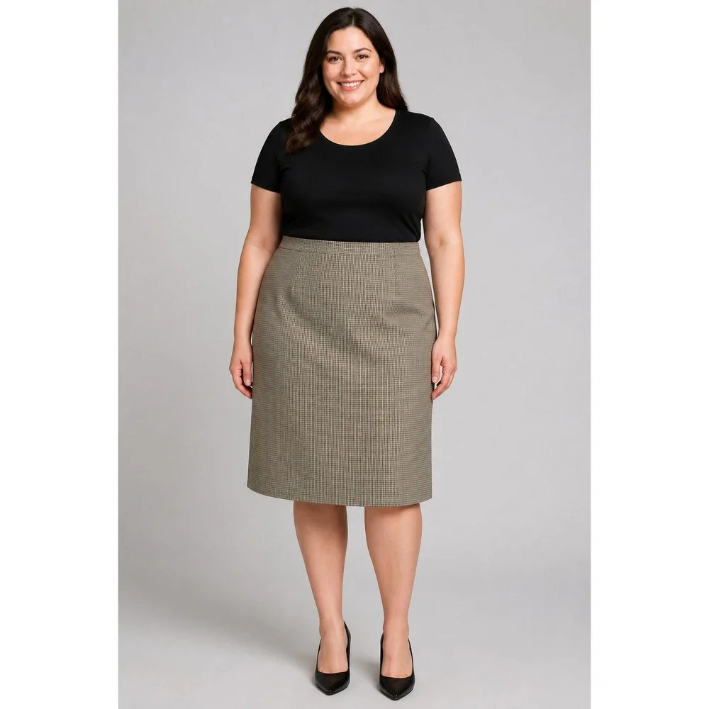 Norton McNaughton Womens Plus 18 Brown Plaid Pencil Skirt Lined Zip Rayon